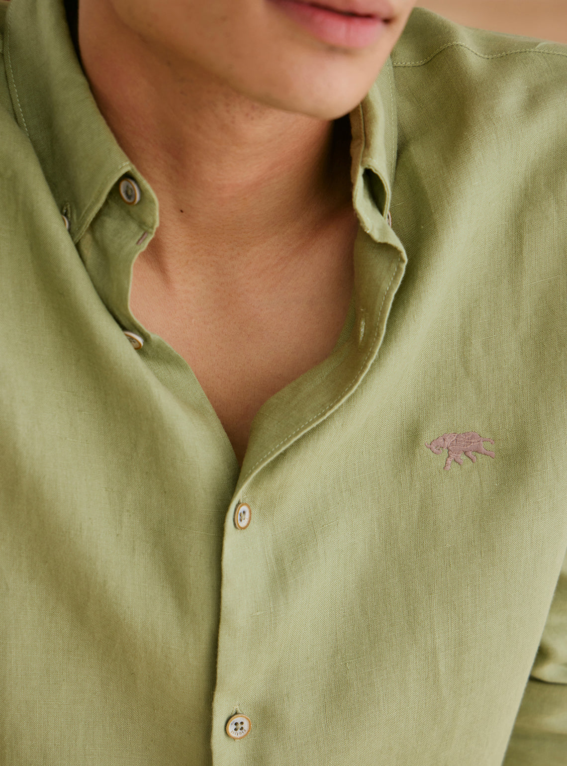 Avocado Green European Linen Shirt
