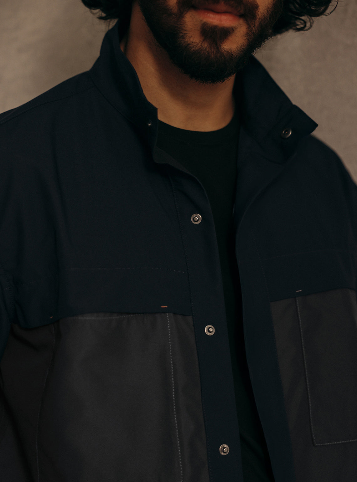 Midnight Navy Poly Twill Overshirt