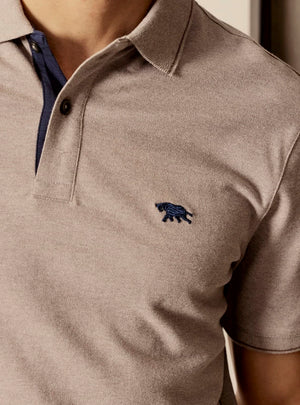 Bison Brown Cotton Stretch Melange Polo