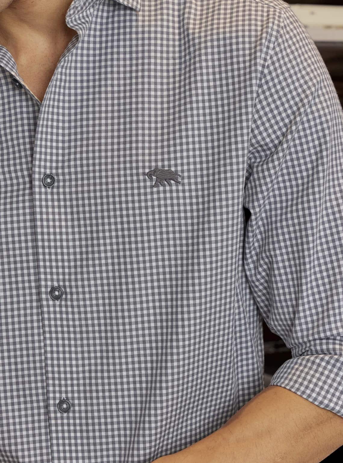 Raven Grey Cotton Check Shirt