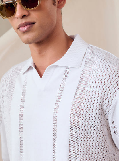 Titan White Cotton Pointelle Polo
