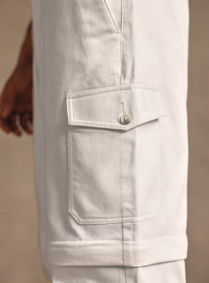 Desert White Cotton Blend Convertable Cargo