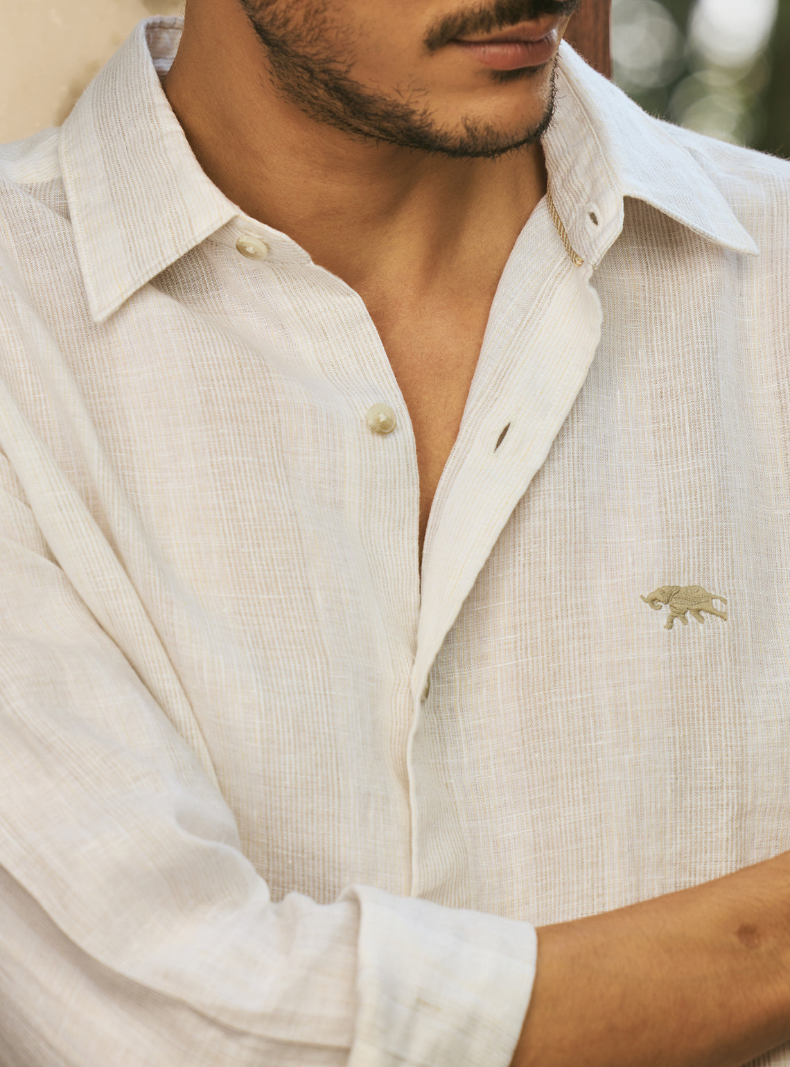 Safari Khaki European Linen Stripe Shirt