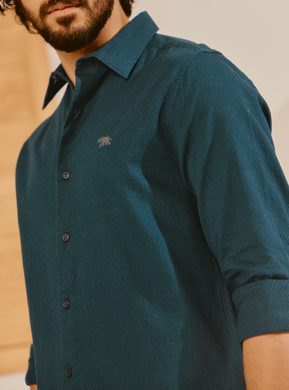 Budva Teal Cotton Dobby Shirt