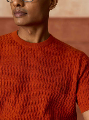 Terracotta Rust Cotton Cable Crewneck