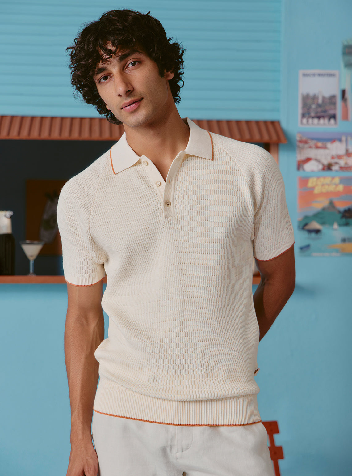 Russian Off-White Cotton Structure Polo