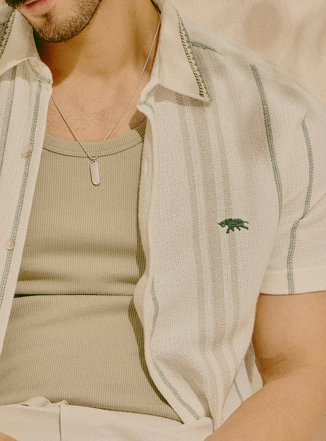 Paphos Beige Cotton Stripe Shirt