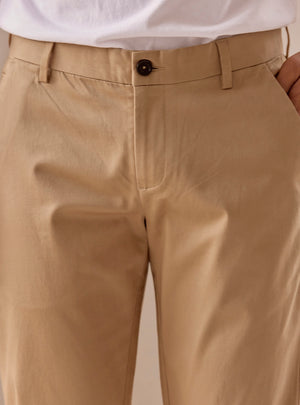 French Khaki Cotton Blend Chinos