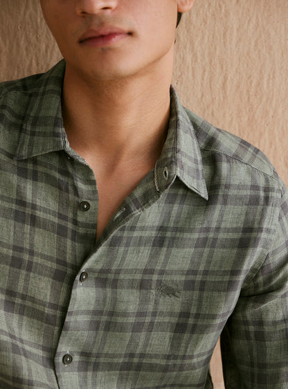Merlin Grey Check Linen Shirt