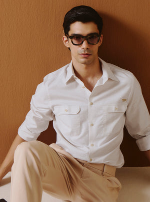 Alto Off White Cotton Stretch Melange Shirt