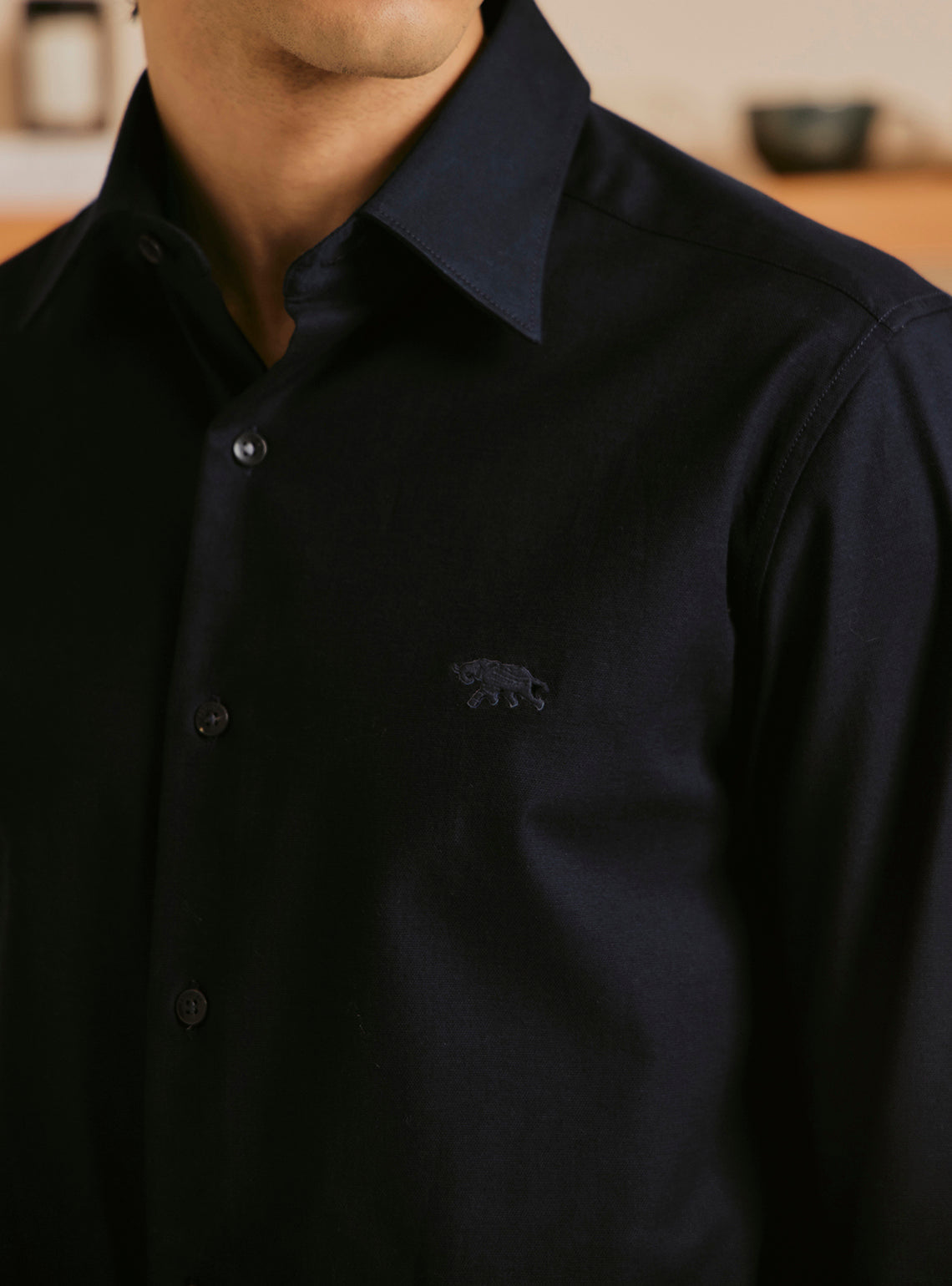 Midnight Navy Cotton Stretch Dobby Shirt