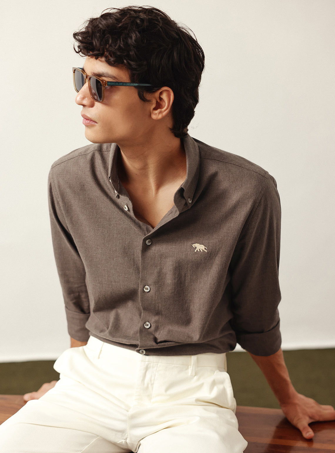 Zorba Brown Cotton Melange Shirt