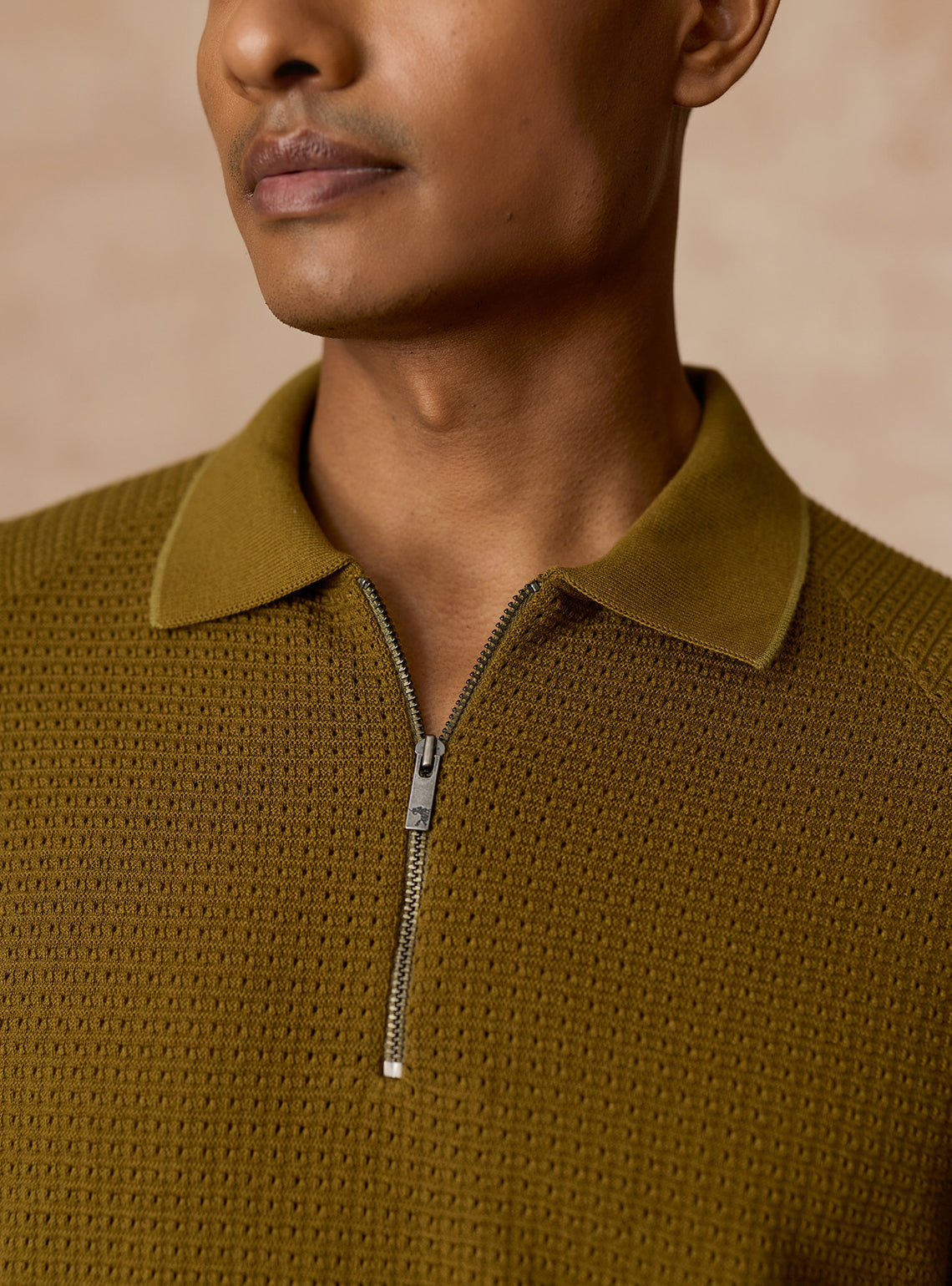 Woodland Olive Cotton Blend Pointelle Polo
