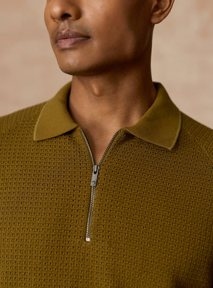 Woodland Olive Cotton Blend Pointelle Polo