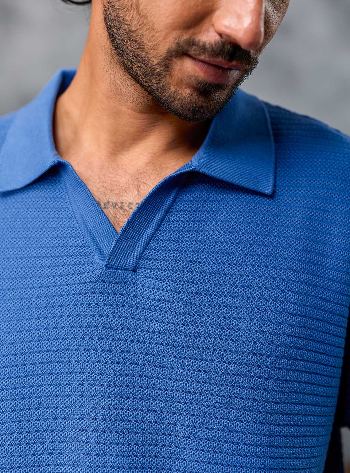 Interlude Blue Textured Cotton Polo