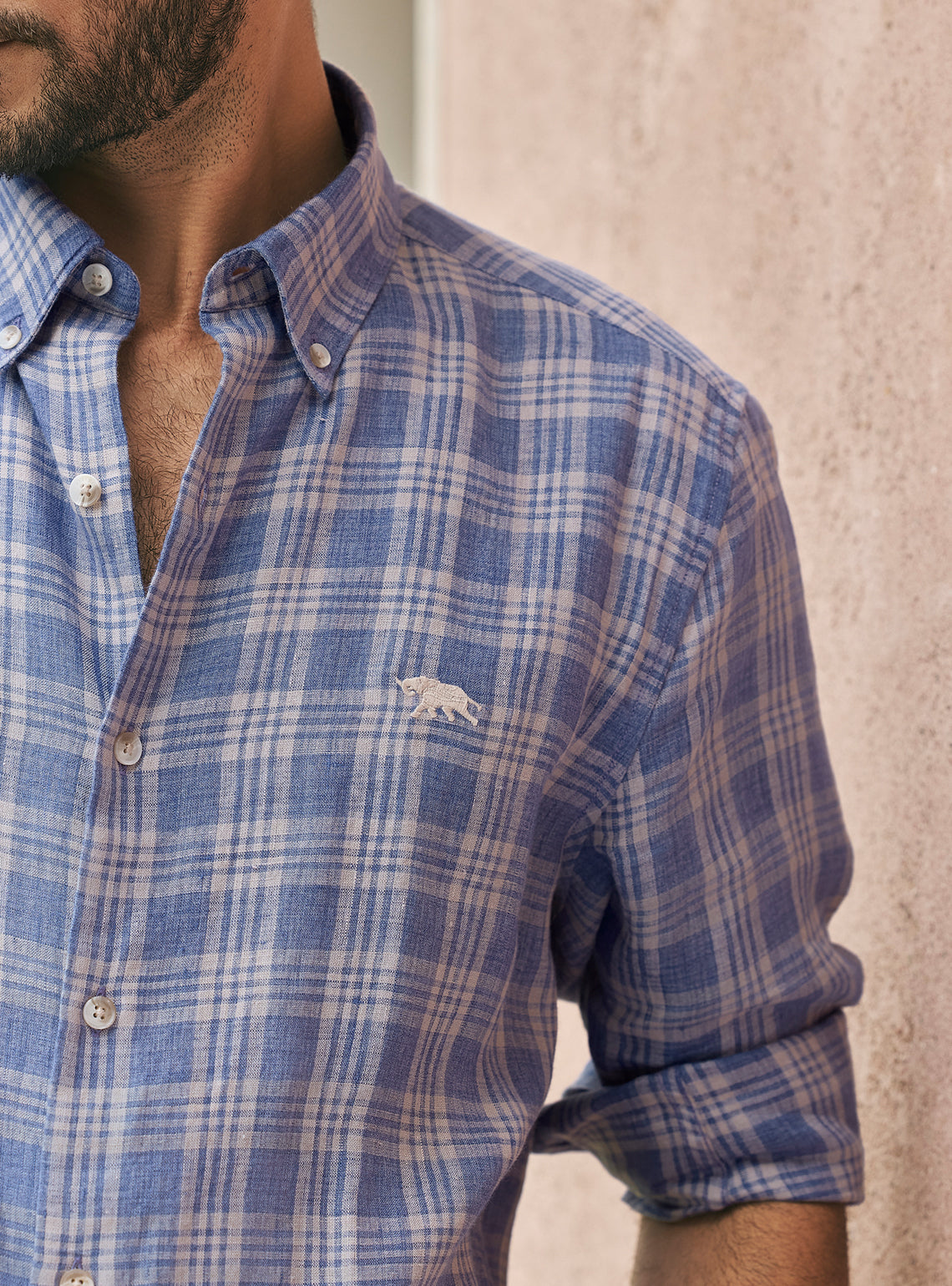 Mist Grey European Linen Check Shirt