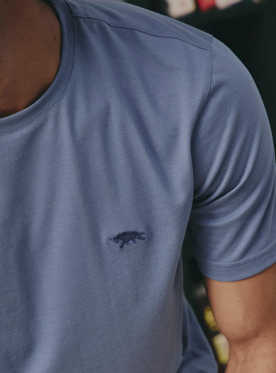 Smoked Blue Cotton Blend Crewneck