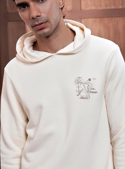 Vista White Cotton Blend Hoodie