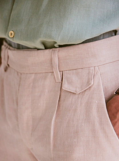 Pearl Beige Linen Twill Trousers