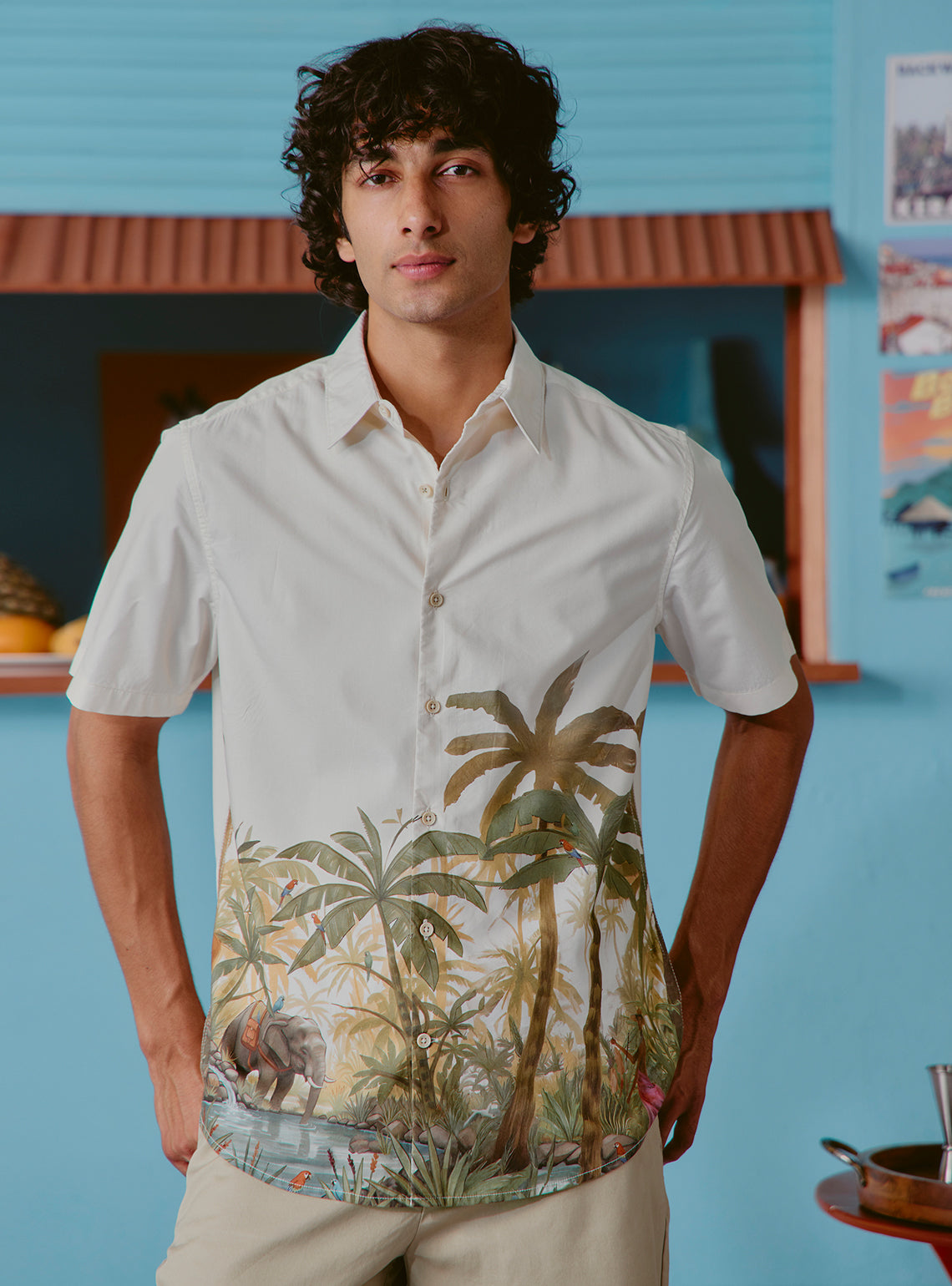 Paloma Off-White Cotton Tencel Print Shirt