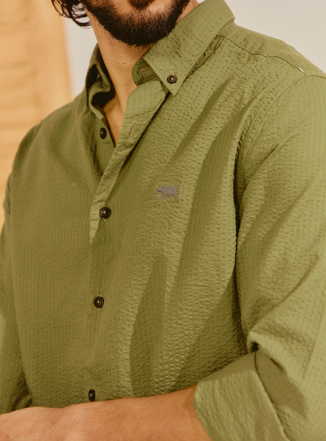 Cefalu Olive Seersucker Shirt