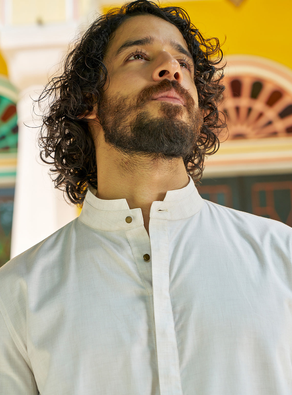 Mogra White Cotton Blend Melange Kurta