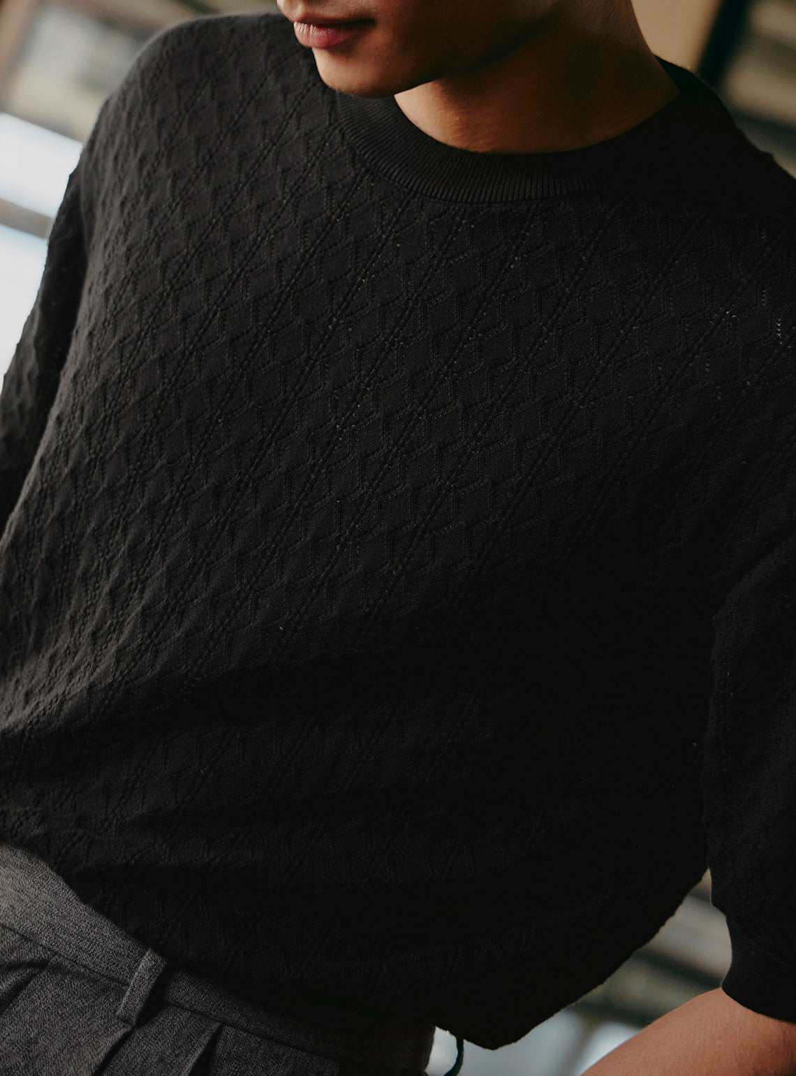 Midnight Black Cotton Crewneck