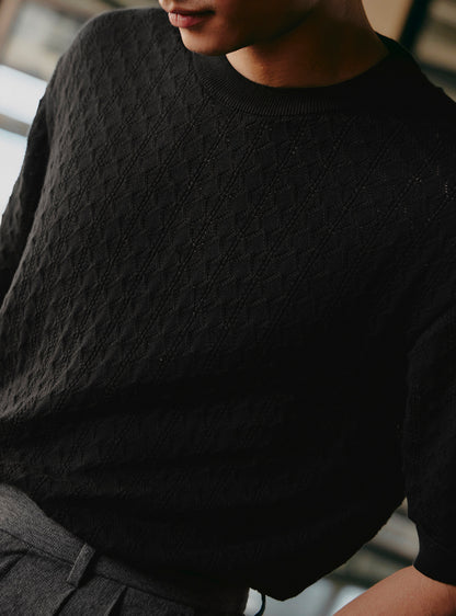 Midnight Black Cotton Crewneck