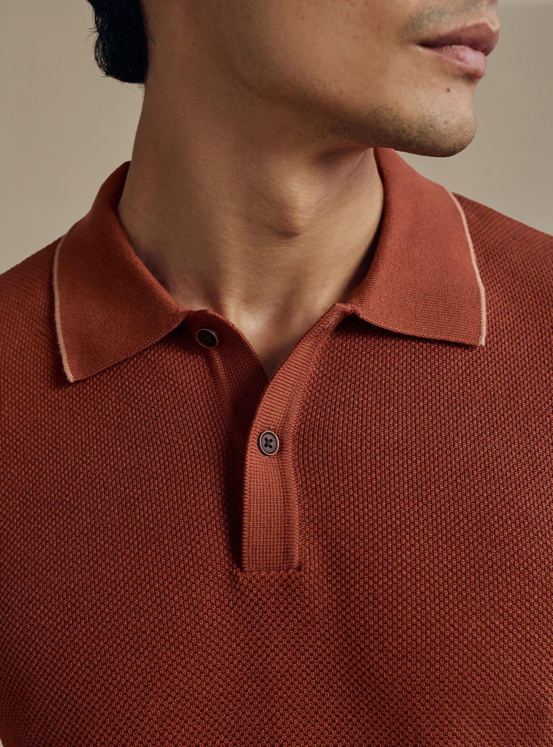 Burnt Rust Moss Knit Cotton Polo