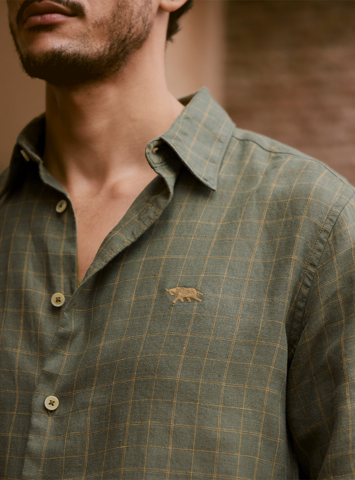 Gold Emerald European Linen Check Shirt