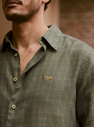 Gold Emerald European Linen Check Shirt
