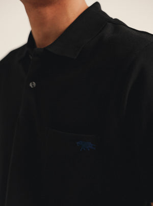 Ink Black Cotton Stretch Pocket Polo