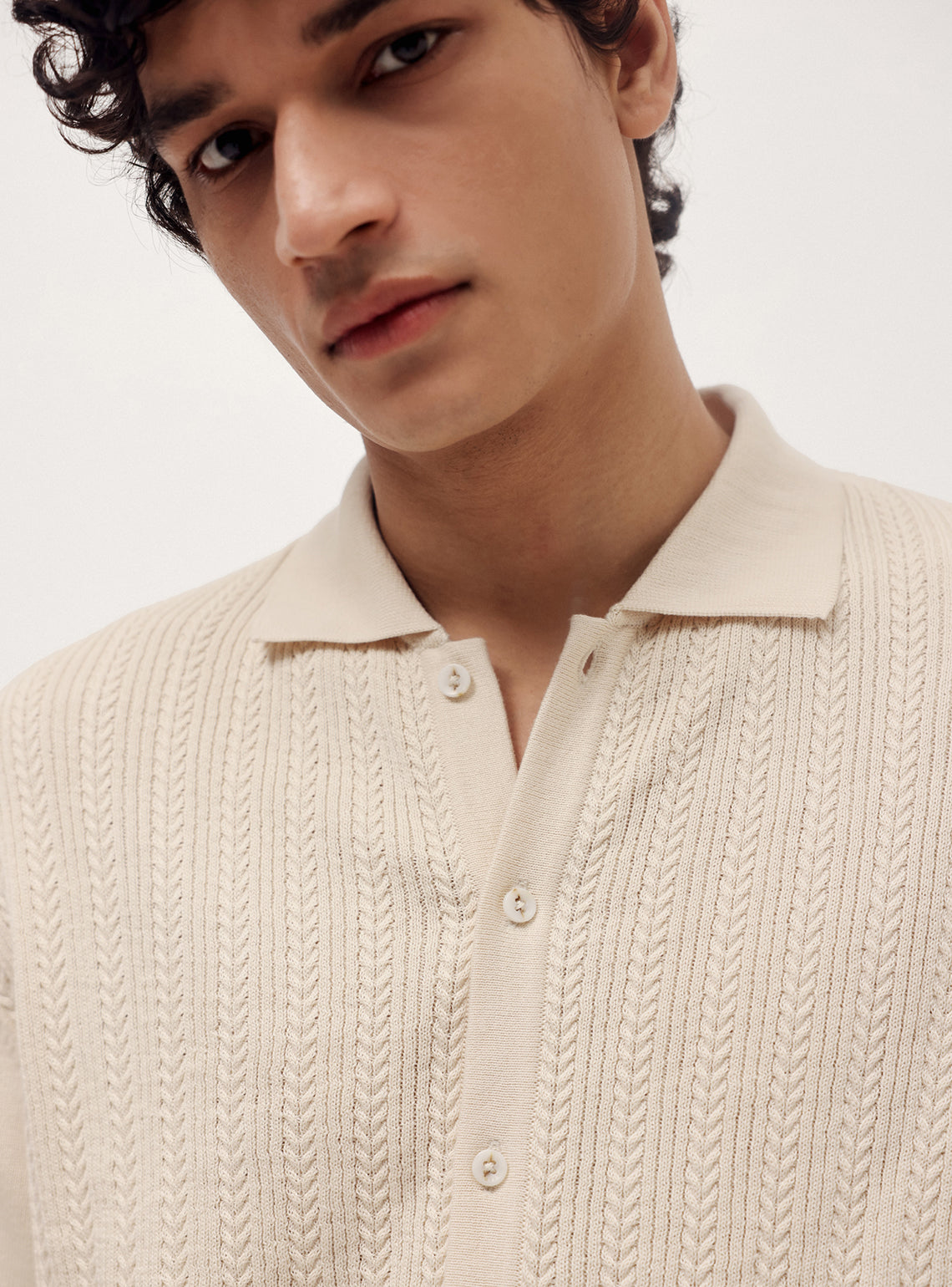 Dawn White Cotton Cable Knit Shirt