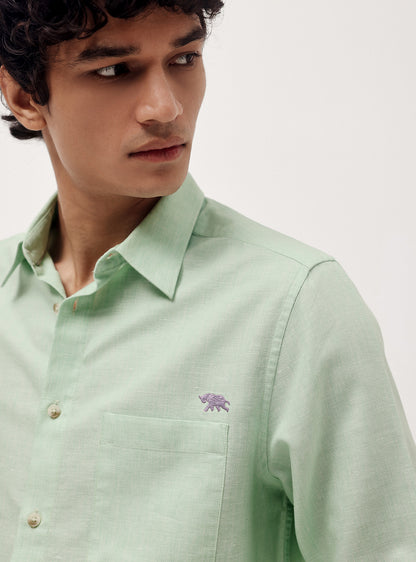 Sea Mist Cotton Blend Melange Shirt