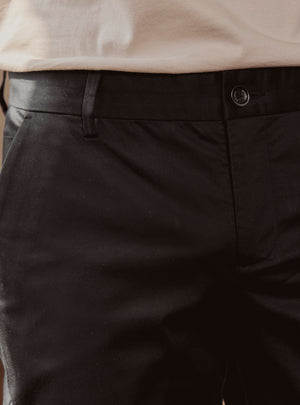 Onyx Black Cotton Stretch Chinos
