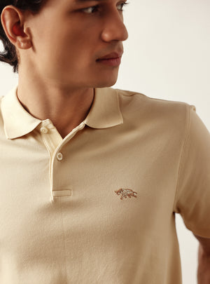 Bison Beige Cotton Stretch Pique Polo