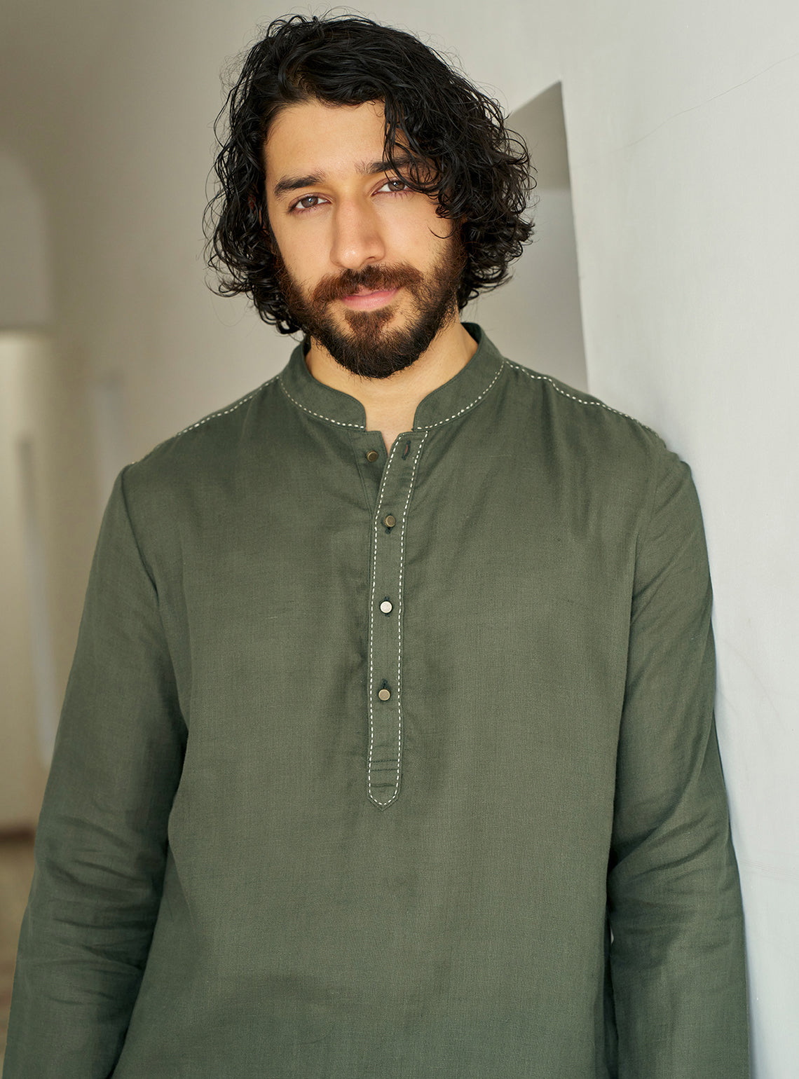 Nivaar Olive Linen Kurta