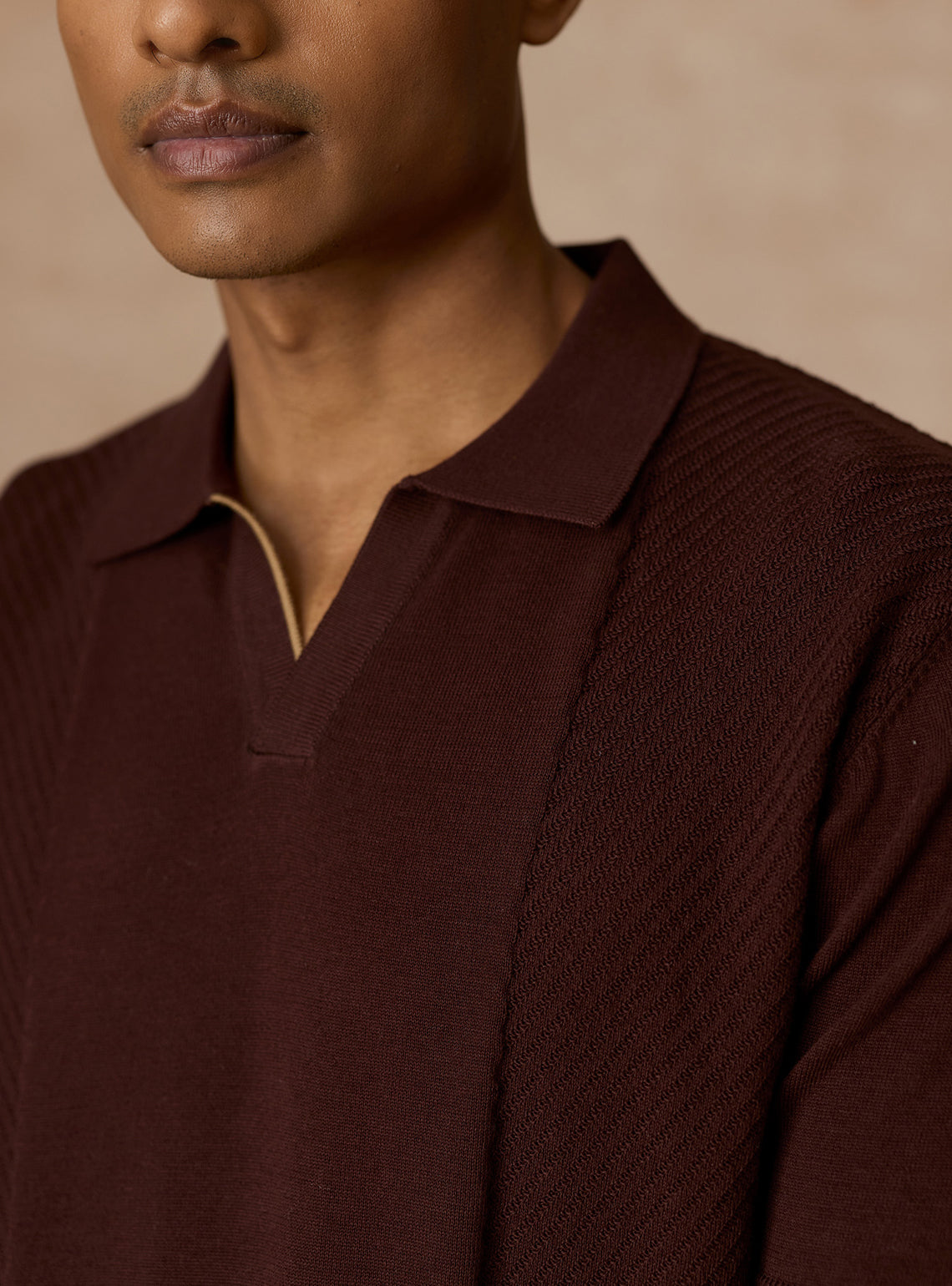 Mahogany Brown Cotton Open-Neck Polo