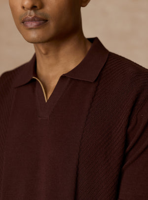 Mahogany Brown Cotton Open-Neck Polo