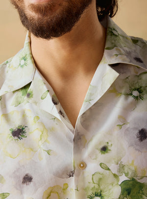 Green Flora Cotton Blend Print Shirt