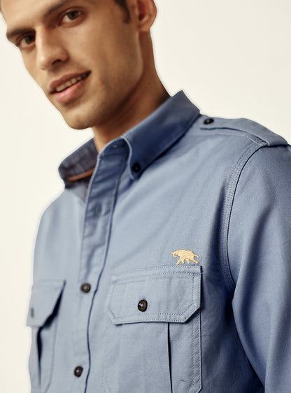 Deep Blue Cotton Twill Utility Shirt