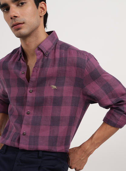 Burgundy Grid Linen Shirt