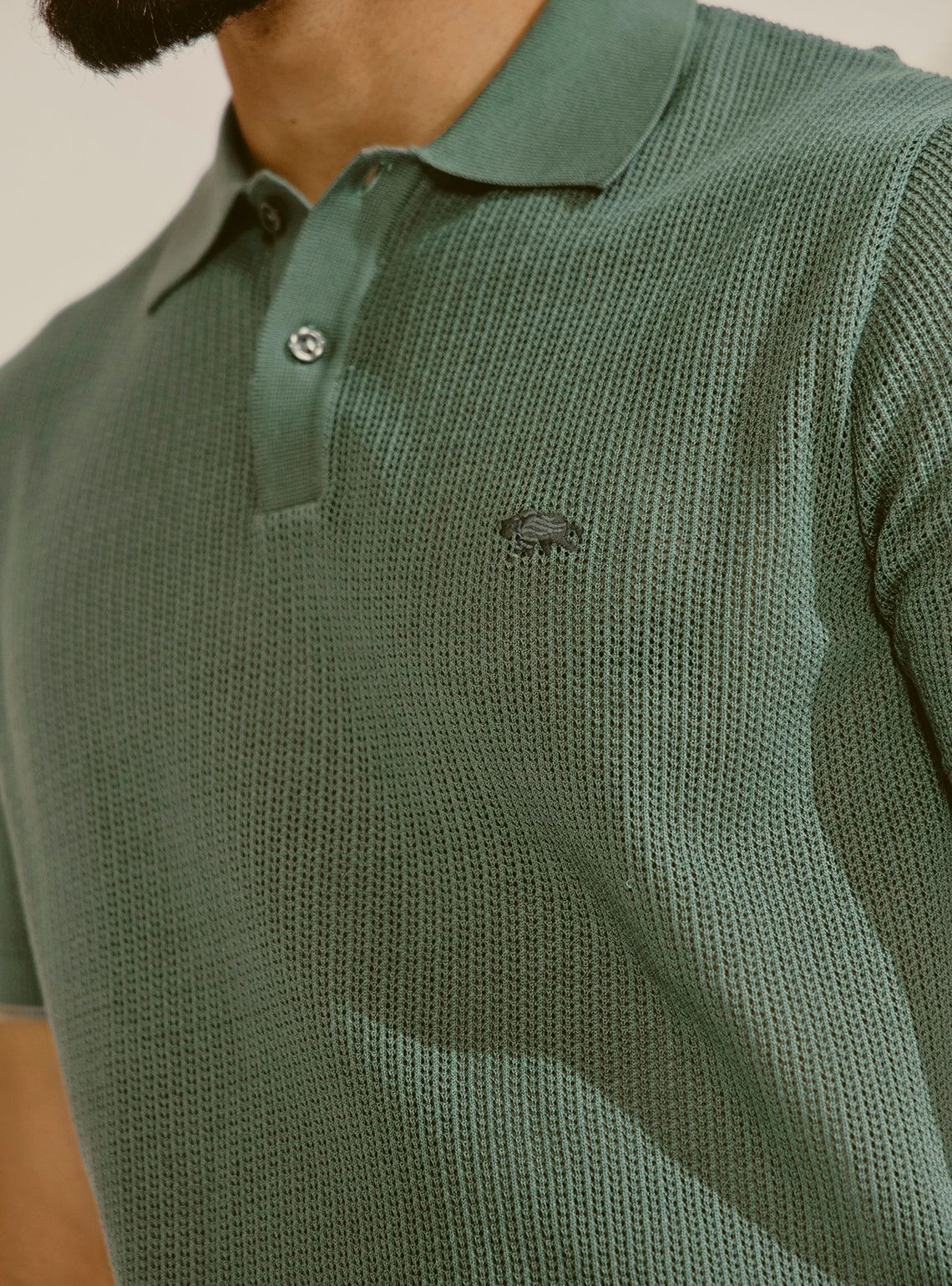 Split Green Cotton Knit Polo