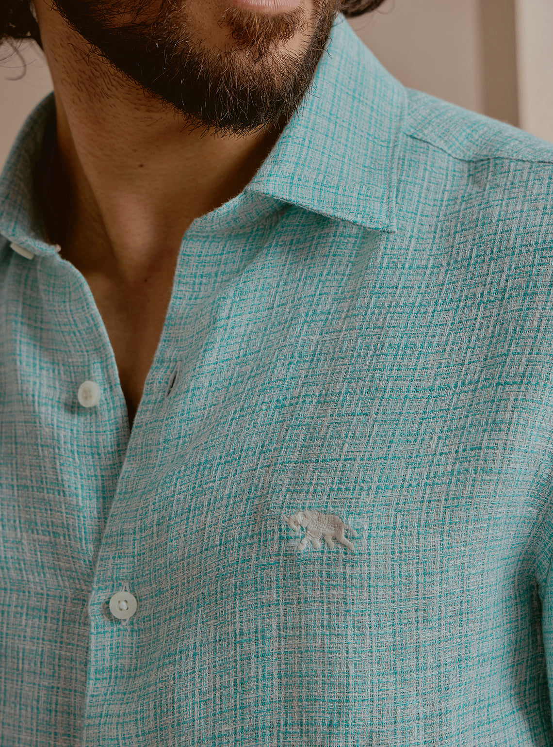 Lagoon Teal Linen Structure Shirt