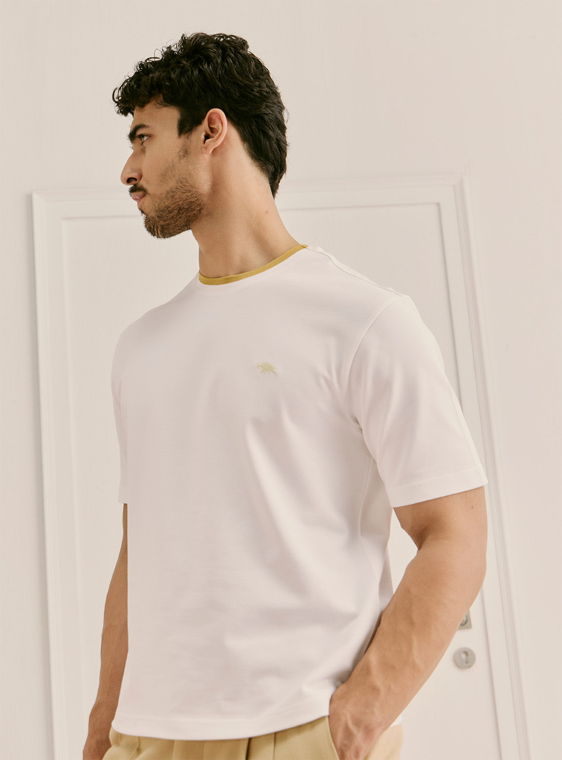 Pristine White Cotton Stretch Crewneck