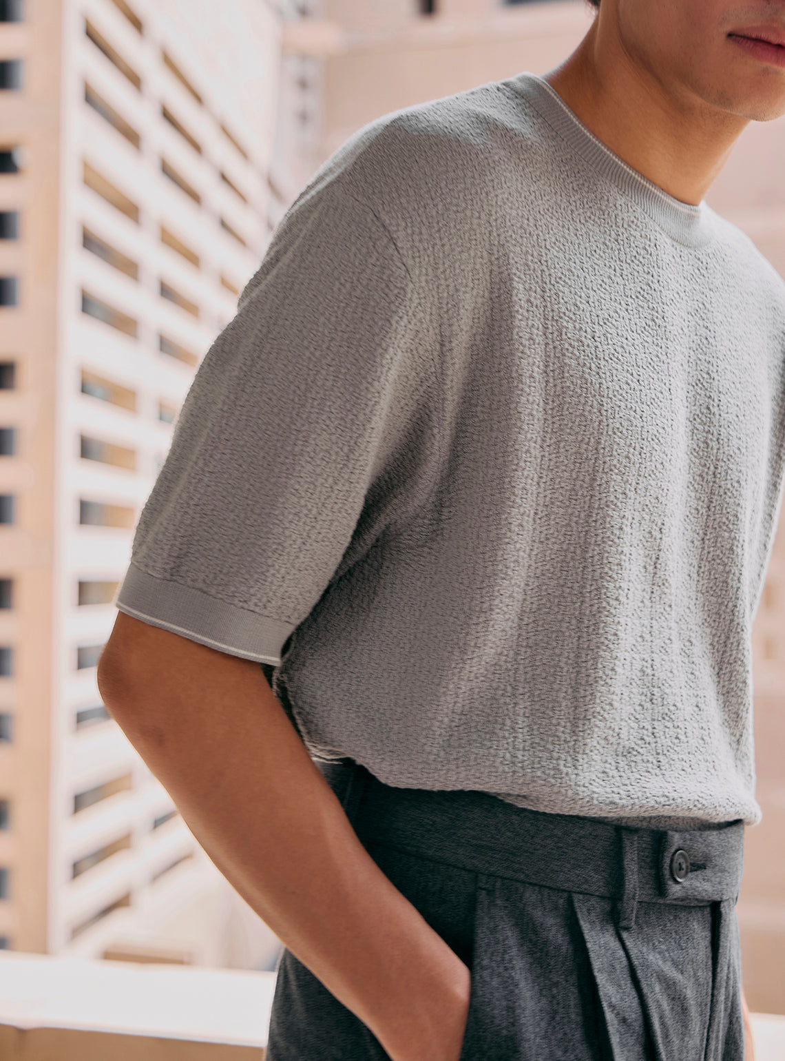 Flair Grey Cotton Crewneck