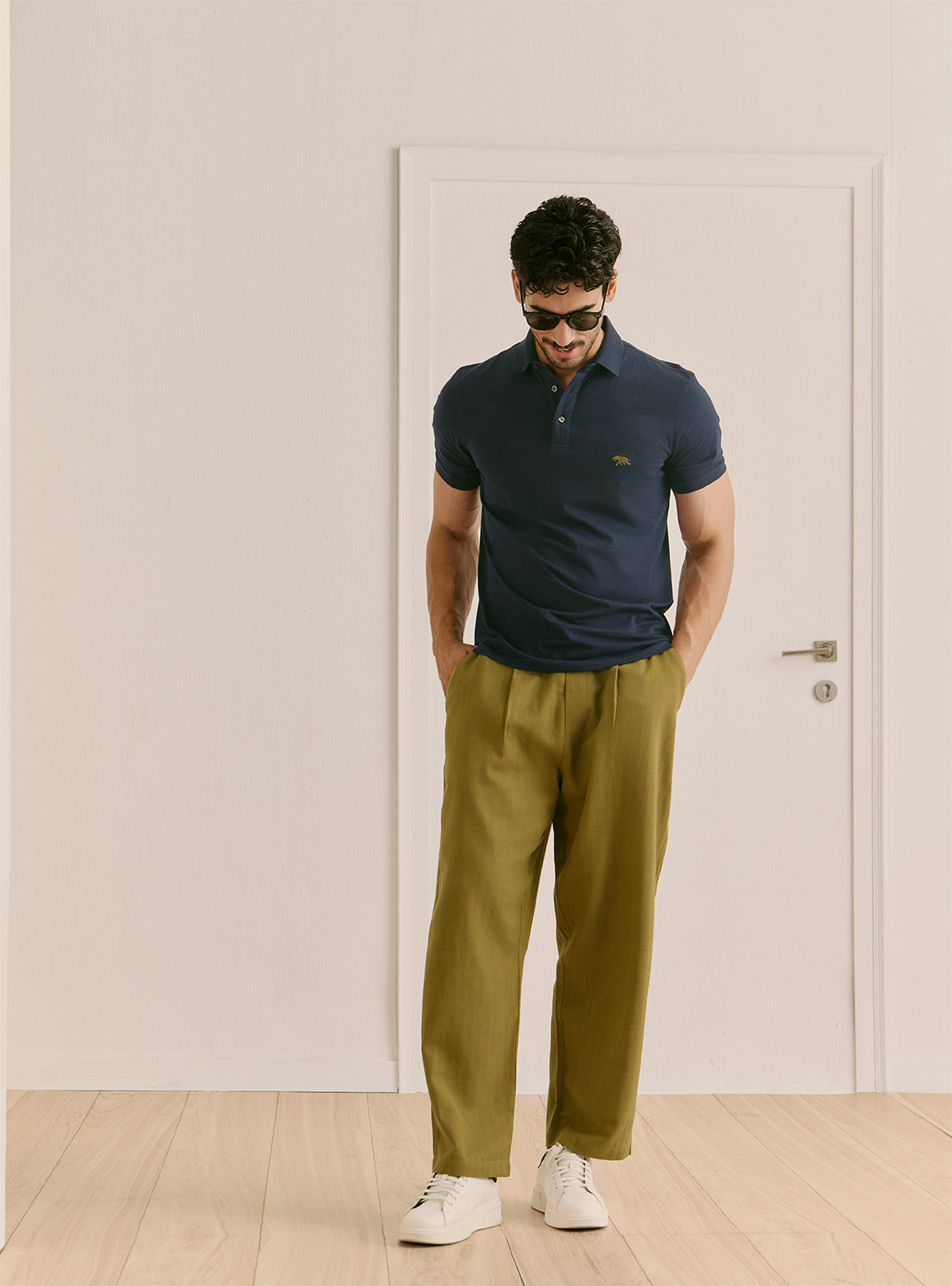Shoreline Olive Cotton Straight  Trouser