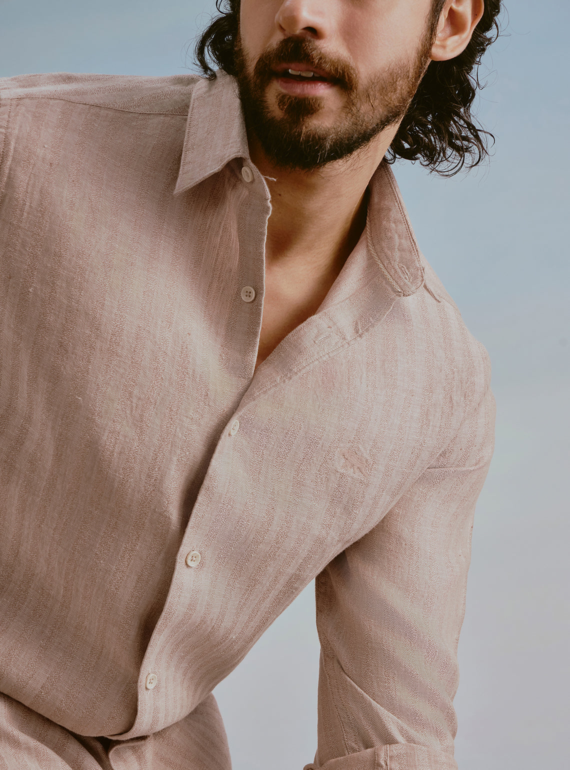 Drift Brown Linen Stripe Shirt