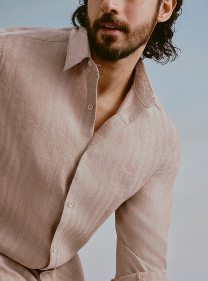 Drift Brown Linen Stripe Shirt