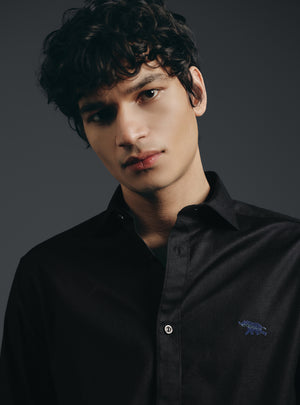 Eclipse Black Cotton Stretch Oxford Shirt